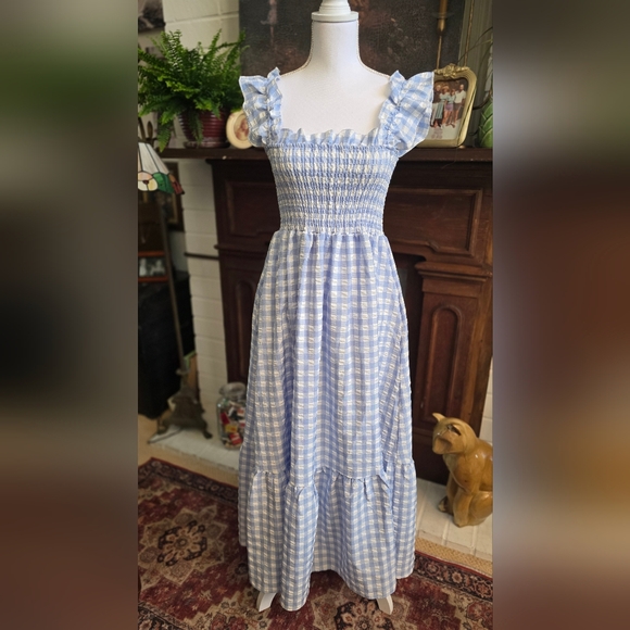 Dresses & Skirts - Smocked Square Neck Dress - Light Blue Gingham Size M-L